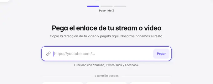Pantalla del paso 1: Pega el enlace