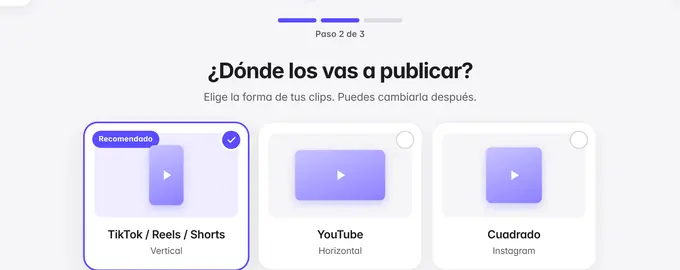 Pantalla del paso 2: Elige dónde lo vas a publicar